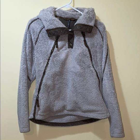 Womens Kuhl Tan Beige Stone Flight Fleece Pullover Hidden Hoodie Sweater - Picture 3 of 7